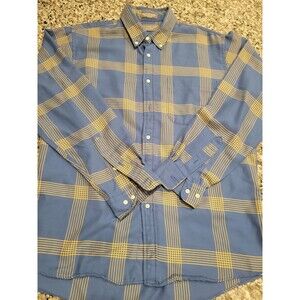 Lee‎ Wright Shirt Mens L Blue Yellow Plaid Button Up Long Sleeve Cotton Blend